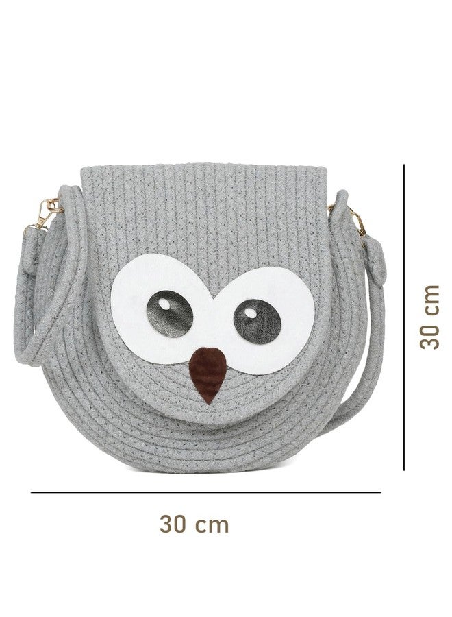 FABINALIV Grey Cartoon Design Macrame Braided Cotton Sling Bag (FLHB-1017-Grey) - Image 2